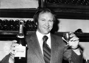 Award Ceremonies Prints: West Bromwich Albion football manager Ron Atkinson holds up a bottle of champagne