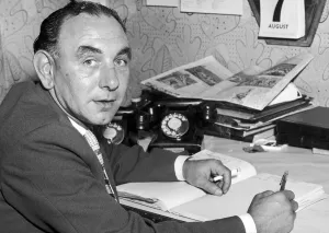 West Brom Prints: Former West Bromwich Albion footballer Billy Elliott pictured at his desk, August 1957
