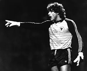 Pointing Prints: West German golakeeper Harald Schumacher in action during the international match against