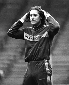 Adidas Prints: West German golakeeper Harald Schumacher in training at Wembley Stadium before