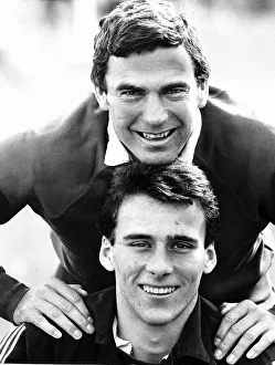 West Ham Footballer Alan Dickens with Team Mate Trevor Brooking April 1983