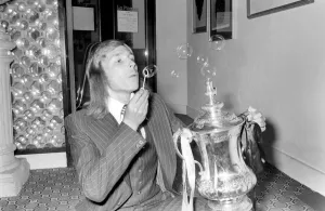 Bubble Prints: West Ham footballer Alan Taylor blowing bubbles as he celebrates his teams FA Cup victory