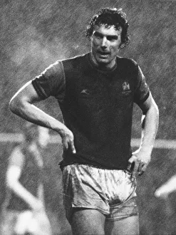 West Ham footballer Trevor Brooking in the pouring rain Circa 1981