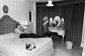 Domestic Life Prints: West Ham United and England footballer Bobby Moore pictured at home with his wife Tina