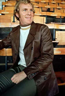 West Ham United footballer Bobby Moore modelling a leather coat at Upton park
