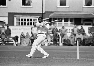 West Indies cricketer Richards in action at Riston County Cricket club where spent