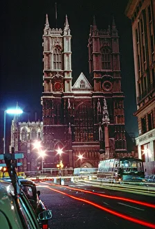 Westminster Abbey in London, by night Picture taken circa 1st January 1975