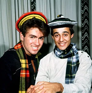Wham Prints: Wham pop group at Daily Record Offices, Glasgow, Scotland, 1983