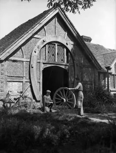 Wheel rights workshop, Old forge at Glynde in Sussex May 1943