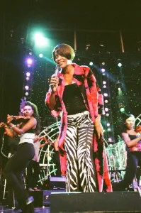 Whitney Houston performs at Wembley Stadium on the British leg of her