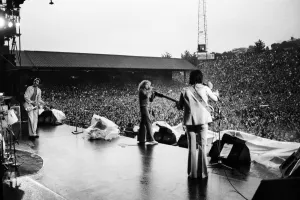 The Who in Concert - May 1976 Roger Daltrey on stage singing at the Charlton