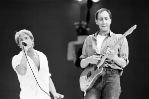 The Who rock group, performing at Wembley Stadium for Live Aid