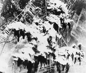 Bombings Prints: The Wiener Neustadt aircraft factory near Vienna after a raid from B-24 Liberators