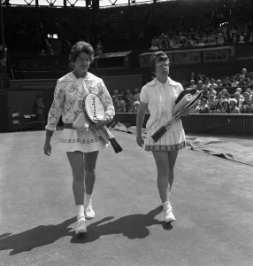 01113 Prints: Wimbledon Tennis, Billie Jean Moffitt (later King) and Margaret Smith. 26th June 1962