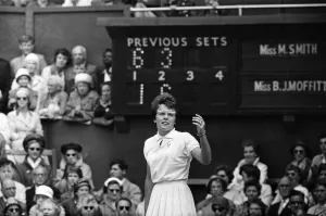 Wimbledon Tennis, Billie Jean Moffitt (later King) pictured in play against Margaret