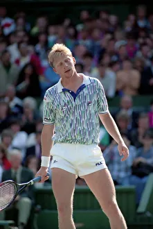 Wimbledon Tennis. Boris Becker Wearing Banned Shirt. June 1989 89-3895-005