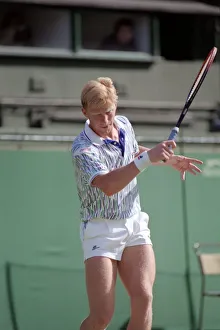 Wimbledon Tennis. Boris Becker Wearing Banned Shirt. June 1989 89-3895-004