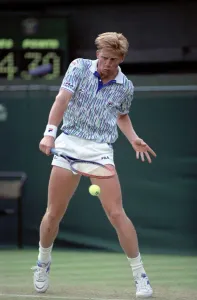 Wimbledon Tennis. Boris Becker Wearing Banned Shirt. June 1989 89-3895-023
