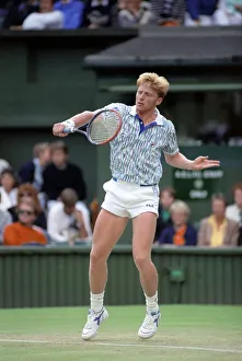 Wimbledon Tennis. Boris Becker Wearing Banned Shirt. June 1989 89-3895-014
