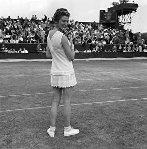 Wimbledon Tennis Championships 1959 Fashion Miss Angela Buxton wearing a dress of