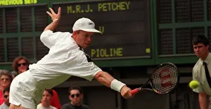 Championships Prints: WIMBLEDON TENNIS CHAMPIONSHIPS 1996 DAY 4 MARK PETCHEY PLAYING CEDRIC PIOLINE
