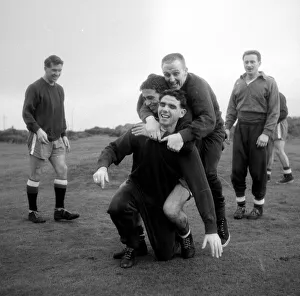 Fitness Prints: Winding up their training at Blackpool today Manchester United players enter into a show