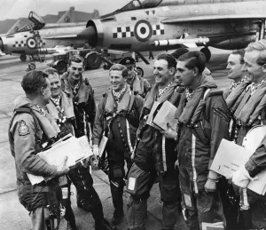Wing commander Bryan Cox (left) commanding officer of 19 Lightning Squadron gives a final