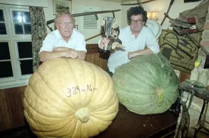 Fruit Prints: Winners of the Partridge Green Pumpkin club competition 1991 showing off their pride