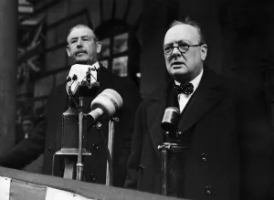 Winston Churchill addresses a recruiting meeting at the Mansion House, London
