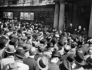 Winston Churchill appealing for ARP recruits at Mansion House in the build up to