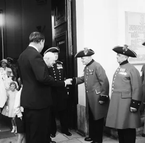 00719 Prints: Winston Churchill attending the christening of Rupert Soames. 20th July 1959
