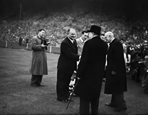 Winston Churchill attends the 1952 FA Cup Final at Wembley between Newcastle and Arsenal