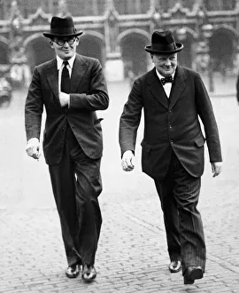 Parliament Prints: Winston Churchill British Prime Minister with Mr B Bracken MP attending an all night