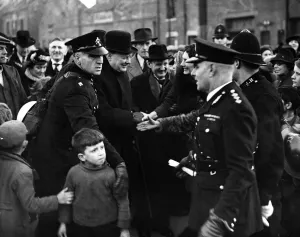 00203 Prints: Winston Churchill British Prime Minister shaking hands with people on the street during