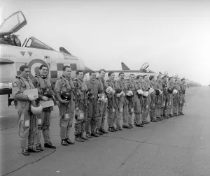 Air Display Prints: Winston Churchill Funeral RAF Flypast Pilots stand in front of their English Electric