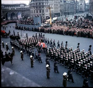 Prime Ministers Prints: Winston Churchill funeral WW2 British Prime Minister funeral procession through