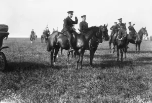Salisbury Prints: Winston Churchill and General Sir John French watching the manoeuvers on Salisbury Plain