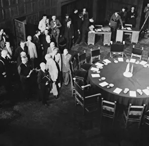 War Council Prints: Winston Churchill greets other Allied representatives at one of the sessions of