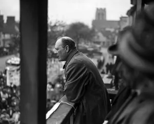 Winston Churchill Home Secretary addresses a meeting at Epping