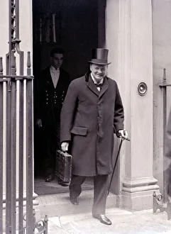 Briefcase Prints: Winston Churchill Leaving No. 11 Downing Street with his budget in his dispatch case April