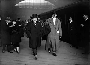 Minister Prints: Winston Churchill with Lord Wodehouse at Victoria Train Station en route for Paris