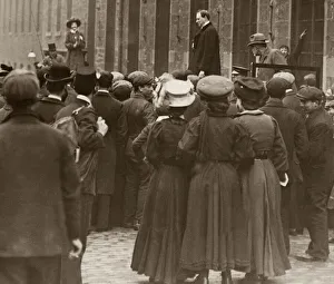 Suffragettes Prints: Winston Churchill May 1908 attempts to campaign during by-election in Dundee Scotland as
