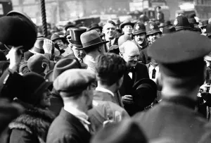 00203 Prints: Winston Churchill MP Chancellor of the Exchequer makes his way to the House of Commons to