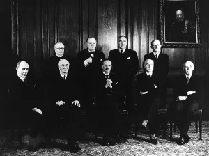 Winston Churchill PM WW2 British Prime Minister with the war cabinet Sir Kingsley-Wood