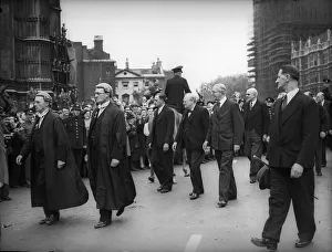 Winston Churchill on his way to the Houses of Parliament on VE day for victory service