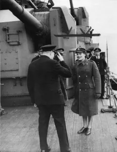 Battleship Prints: Winston Churchills visit to America; taken at the Port of Embarkation on board HMS