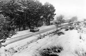 The wintery white out-look on the Rhigos Mountain road high above Treherbert