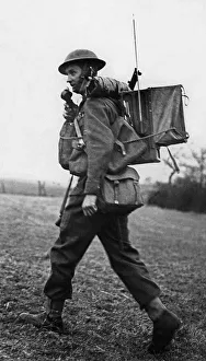 British B Prints: Wireless telegraph for the infantry. 12th March 1940 Infantryman with the BEF in