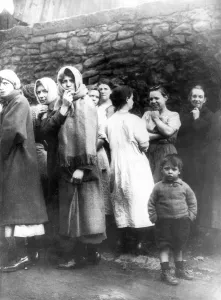 00054 Prints: Wives and mothers of the miners waiting to hear news of their loved ones at the Montagu
