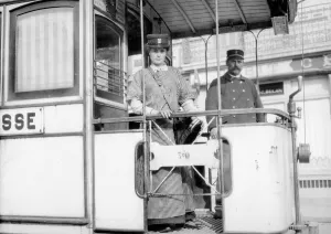 Tram Prints: Wives of tramway men acting as conductors while the men are away fighting in Le Harve
